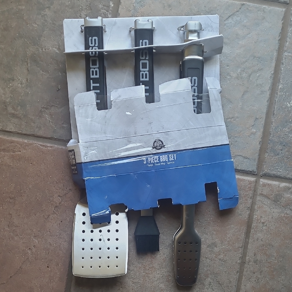 New! Pit Boss 3 Piece Outdoor BBQ Stainless Steel Tool Set